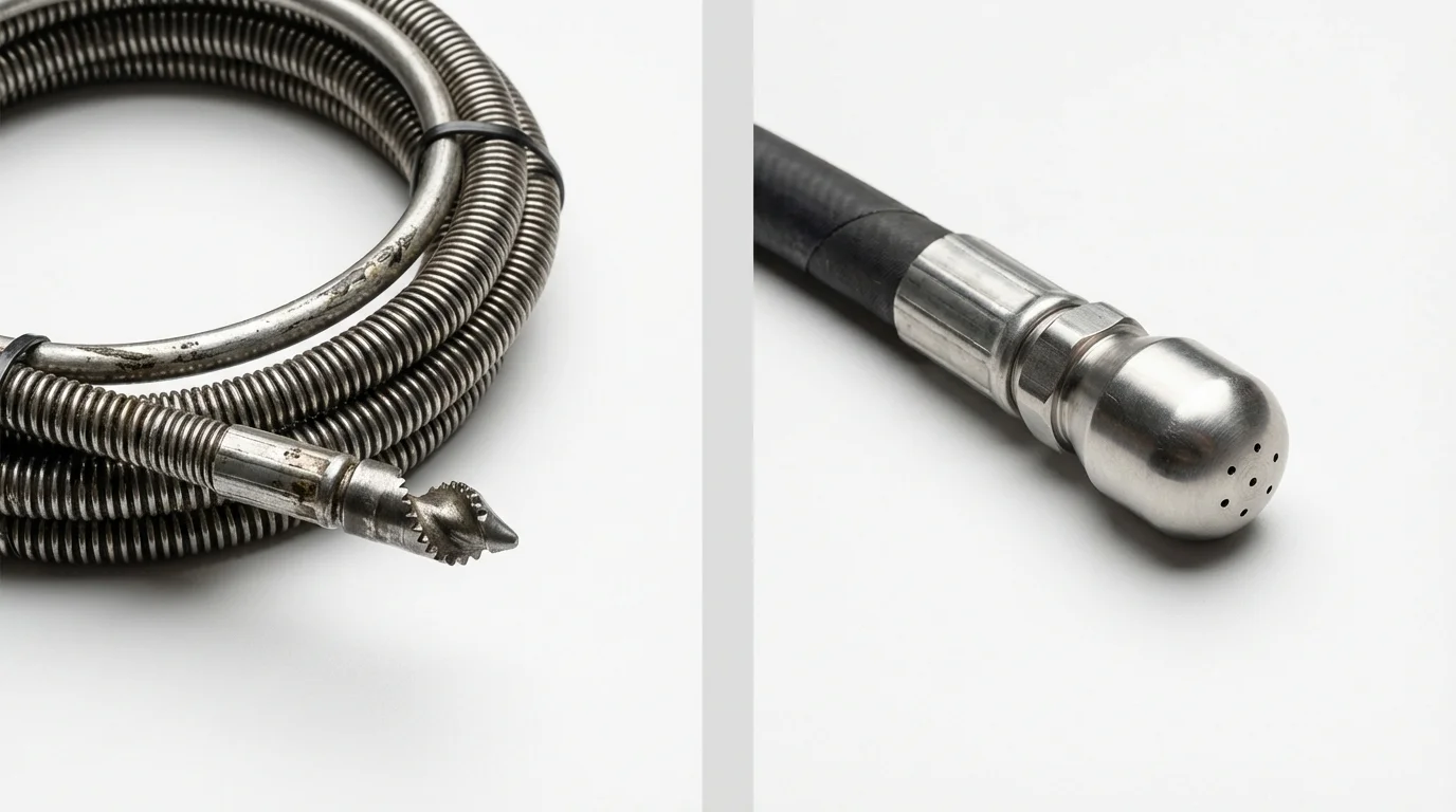 Drain snake cable and hydro jetting nozzle used for drain cleaning in Wadley, GA