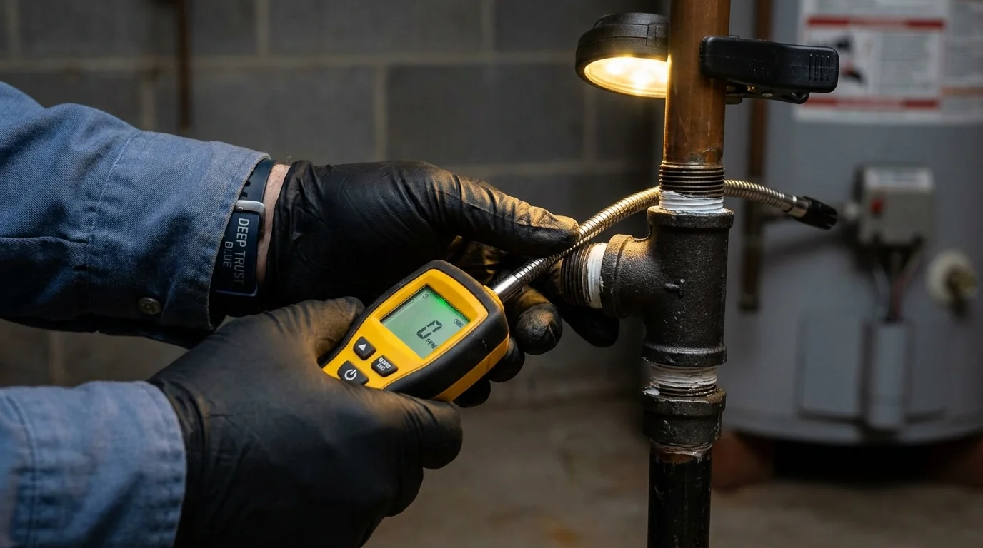 Gas leak detection with electronic sniffer by Johns Plumbing LLC in Wadley