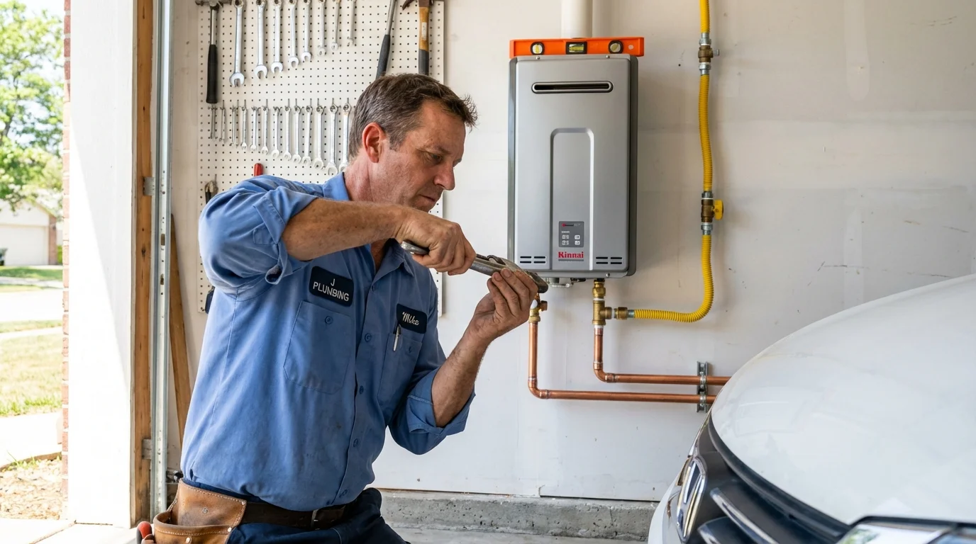 Tankless water heater installation by a Johns Plumbing LLC plumber in Wadley